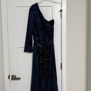 Elegant Black and Blue Sequin Dress